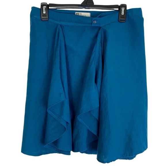 Mais Il Est Ou Le Soleil Linen Skirt Size 38 / 8 / Medium Teal Blue Faux Wrap - Picture 11 of 11